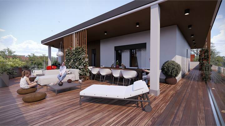 3 locali con terrazzo di 80 mq. Possibilità box singolo.
